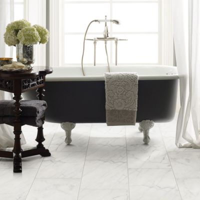 marble look tile floors in an elegant bathroom